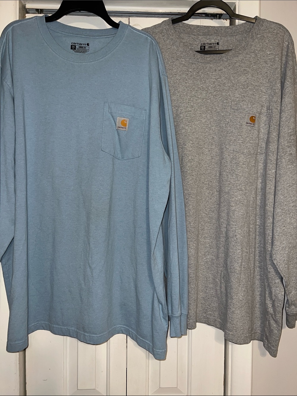 Carhartt Men’s Long Sleeve Pocket Tees - Light Blue & Heather Gray 2XLTall